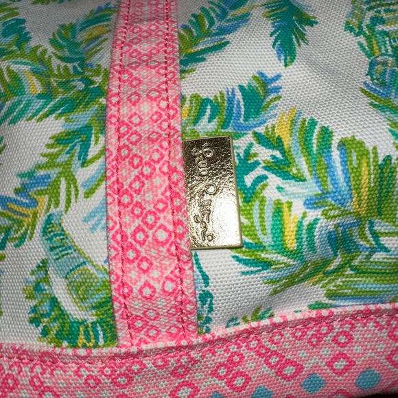 Lilly Pulitzer Canvas Tote Bag Tropical Palm Print Pink Green Beach Bag - Picture 5 of 12